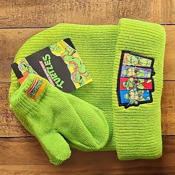 Teenage Mutant Ninja Turtles Licensed Toddler Knit Beanie Hat & Mitten Set - Picture 1 of 8